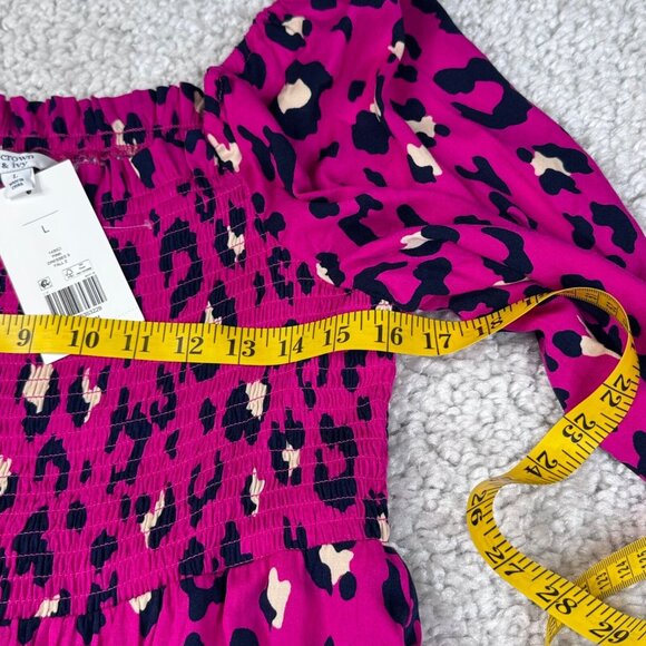 Crown & Ivy Leopard Print Smocked Front Maxi Dress Pink Navy Large NEW - Picture 10 of 10